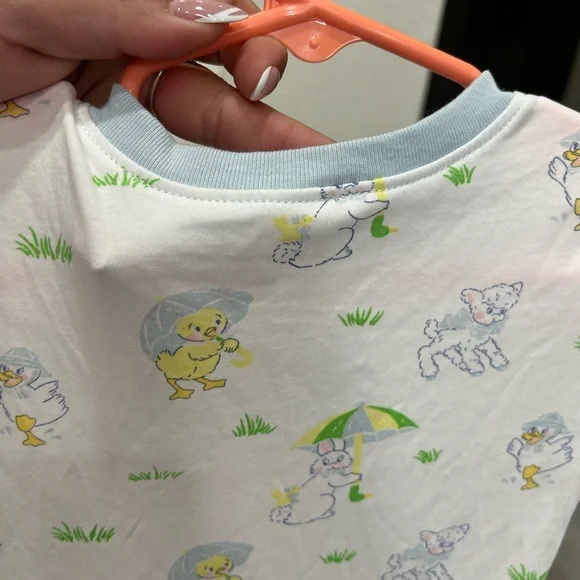 THE BEAUFORT BONNET COMPANY Easter Duck Bunny Umbrella Rain Onesie Light blue 3T